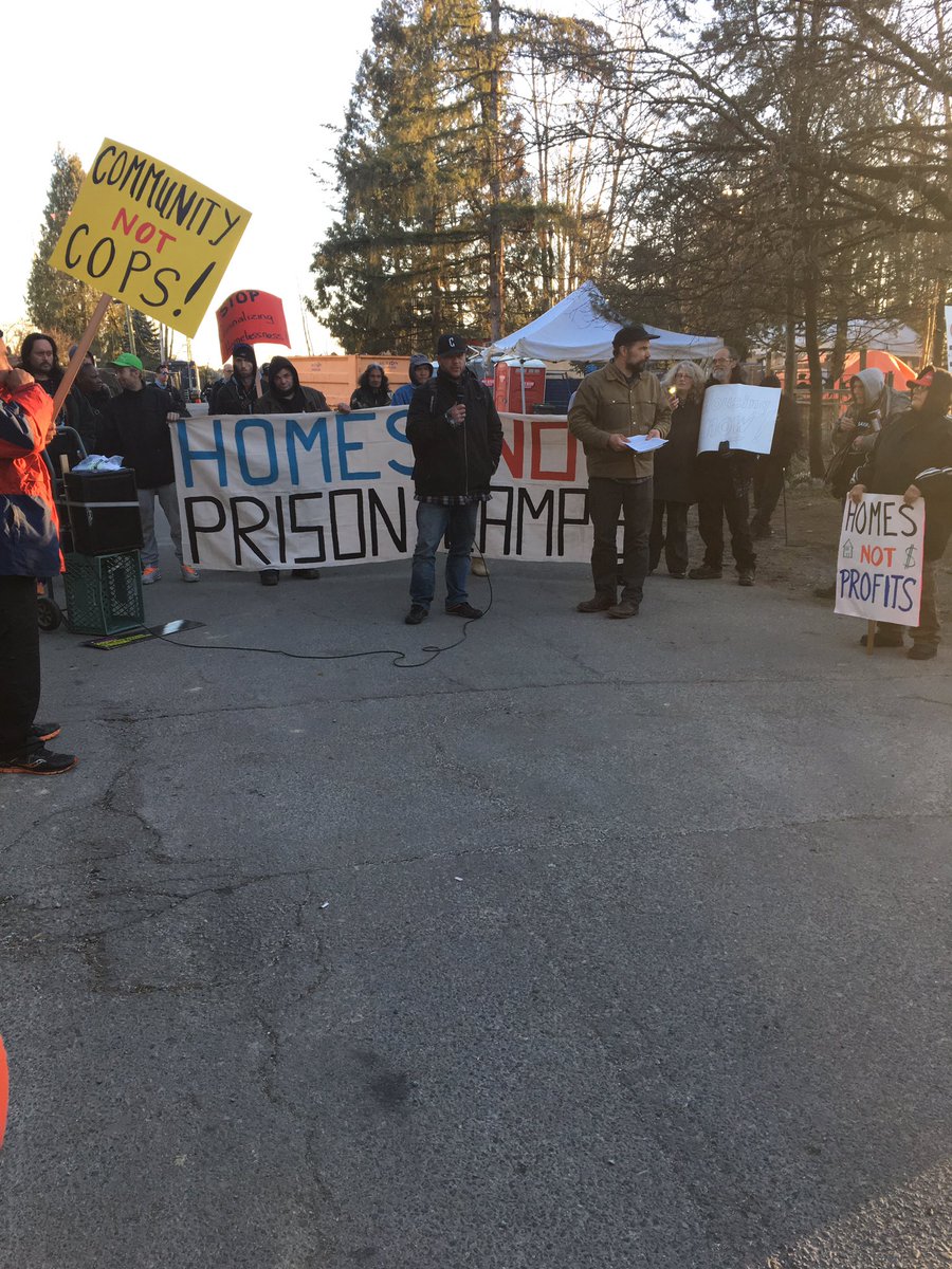 Dwayne, Anita Place leader, speaks to myths about the fires and “crime”: Nobody wants to be homeless and everyone out here today, including the ridgelantes, are a few pay cheques away from being homeless. I am fighting to stay in a home with rats - this is a crisis of the system.