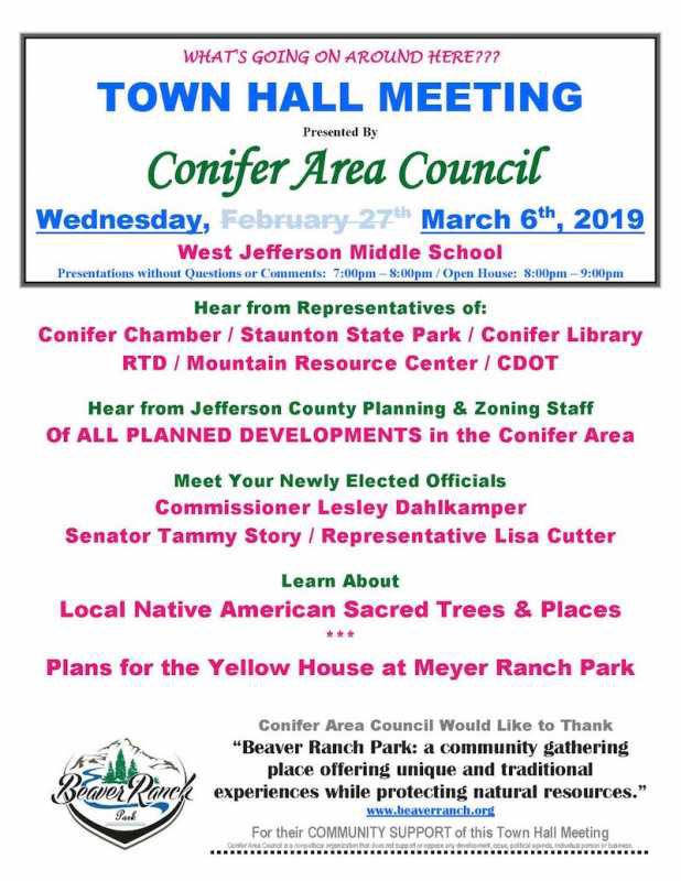 MyMountainTown's tweet photo. Conifer #TownHall Meeting tomorrow night! #copolitics https://t.co/Cn3EbXYTA2 @ConiferChamber @LDahlkemper @Story4CO @PRLisa @CPW_NE @RideRTD @JeffcoColorado @MtnResourceCtr https://t.co/jirWnUcBTH