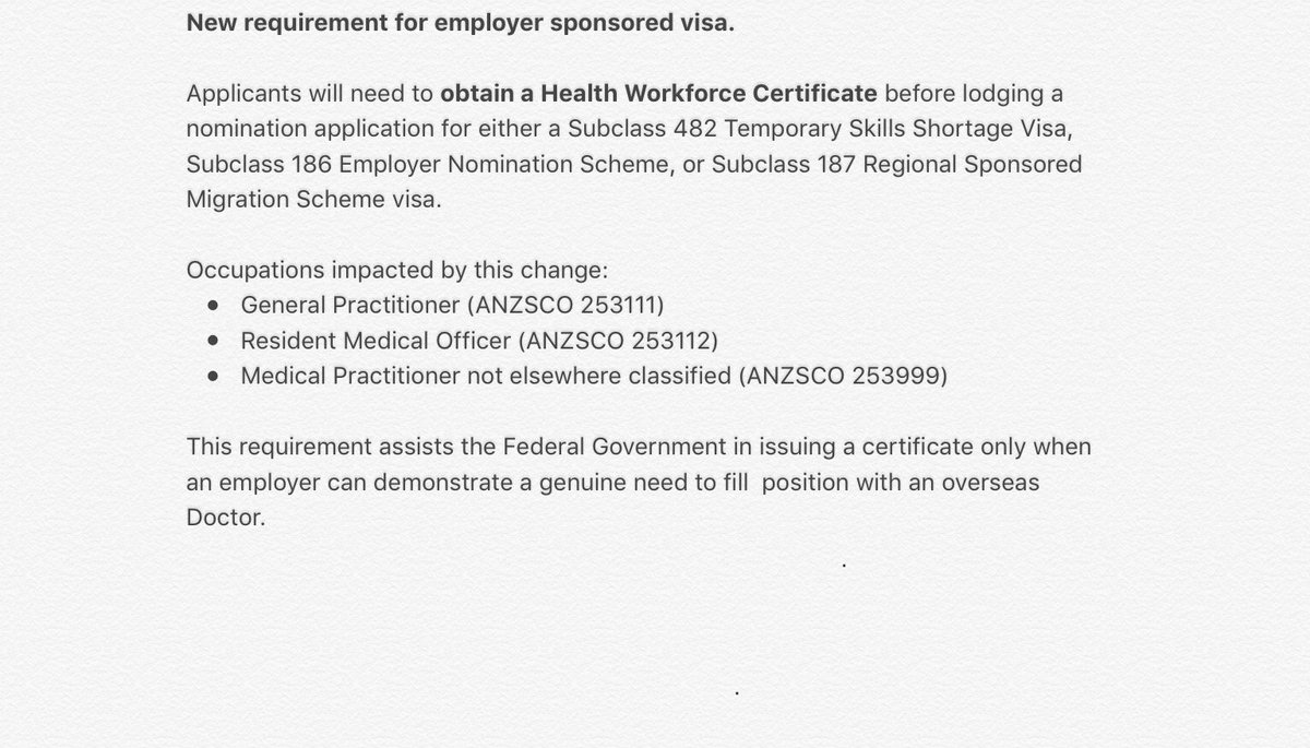 New requirements for Employer Sponsored Visas.