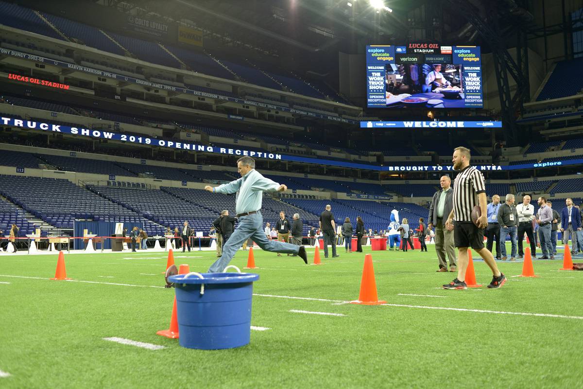 WTS19 Opening Reception attendees enjoy an evening at Lucas Oil Stadium. #worktrucks19 http://worktruckshow.com