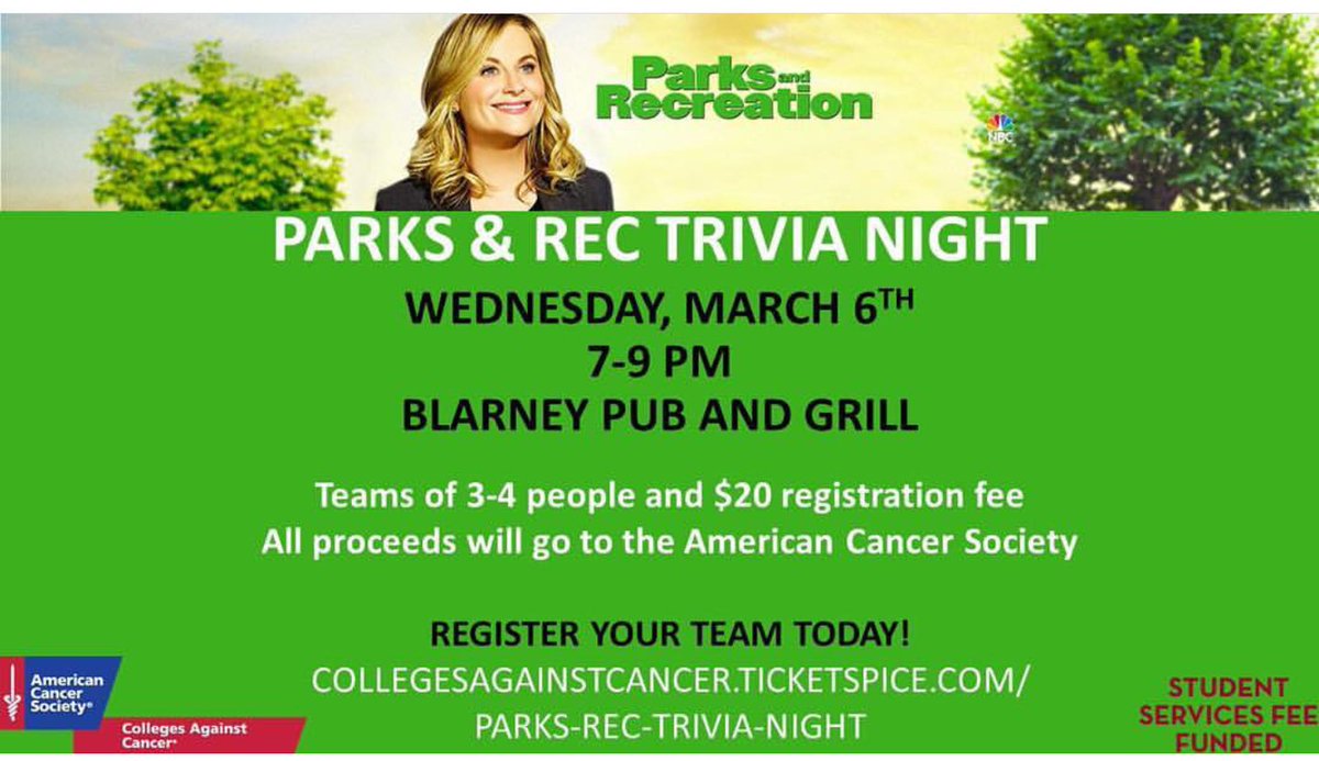 Parks &amp; Rec trivia is tomorrow, so sign up today!