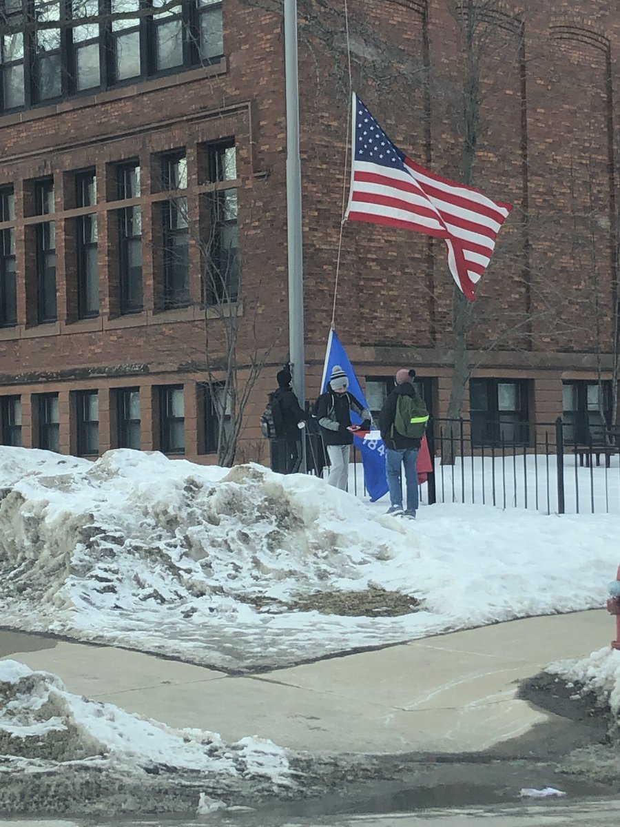 wmtv15news's tweet photo. 🇺🇸 A feel-good, patriotic moment captured by Eric Lewis. 

"Witnessed at Randall elementary school, elementary students properly taking down and folding the flags at the end of the day in the bitter cold!"  Thanks, Eric for sharing! #NBC15 https://t.co/ZbFZBeEU89