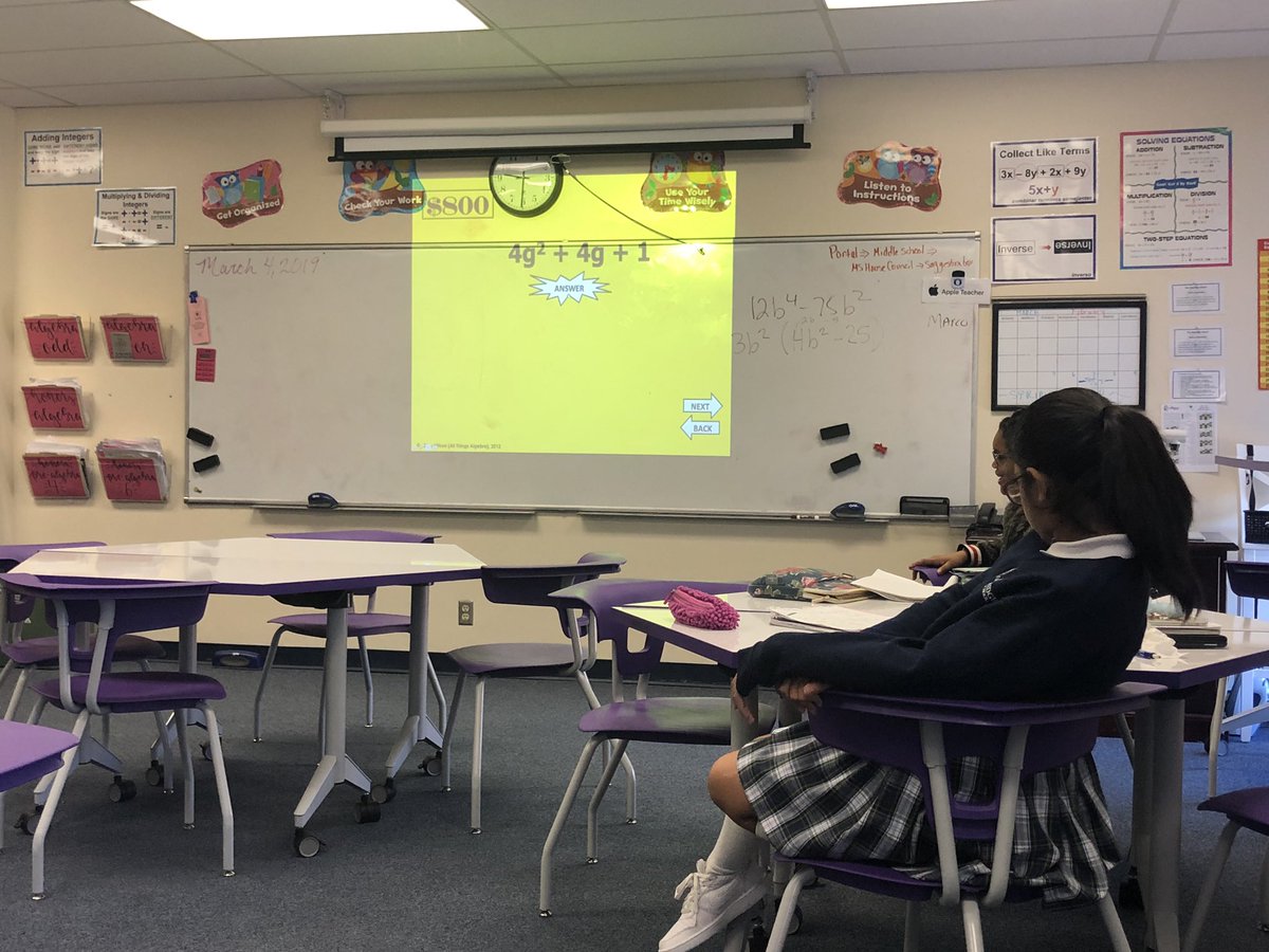TrimbleLesley's tweet photo. Reviewing factoring-“wheel of fortune” style. @RobinsonTeach @OakridgeMS1 https://t.co/a1tQmBWld9