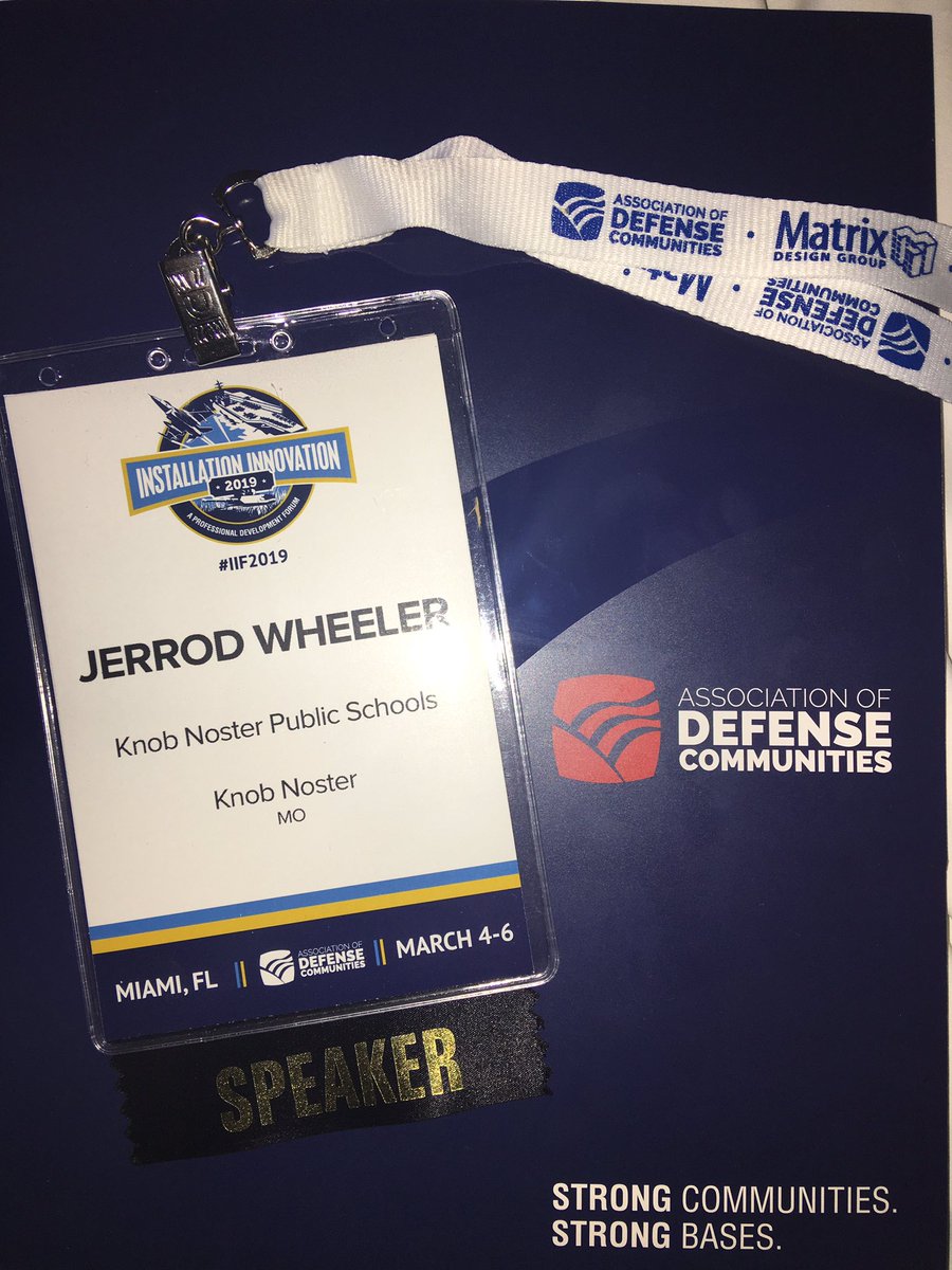 drjerrodwheeler's tweet photo. Enjoyed sharing the @KnobSchools @Whiteman_AFB partnership story @defensecomm #IIF2019! TY Gen. John Nichols & Team 4 all you for our students! TY @NMSI @edmentum @StudentSuccess @AdvancEDorg @MilitaryChild 4 your support & joining on the panel! #StrongSchoolsStrongInstallations https://t.co/0KlKDWBCTx