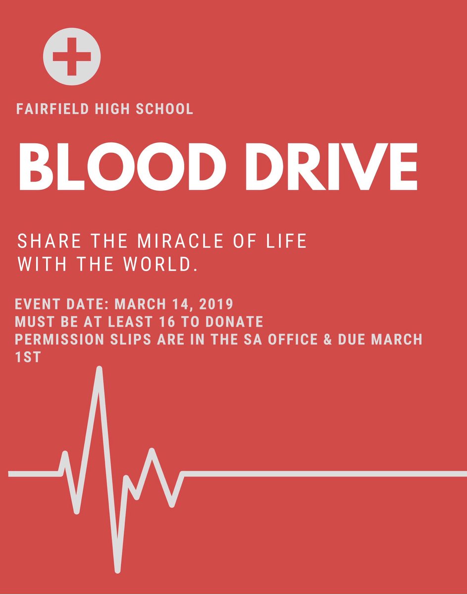 fhs_classof19's tweet photo. Participate in our blood drive on March 14th! Turn your forms into the SA office as soon as possible to guarantee an appointment! 💉❤️ https://t.co/85U3rkB2c3