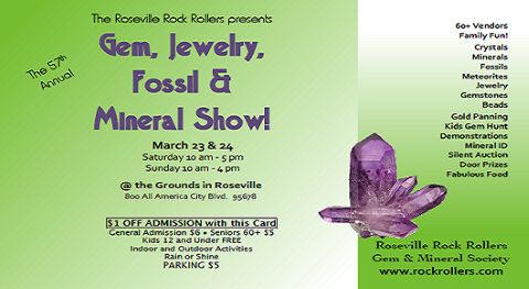 One of the largest and most extensive gem and mineral shows in California!  Know anyone that would like this?  A fun family educational event, near Sacramento.  rockrollers.com/index.html