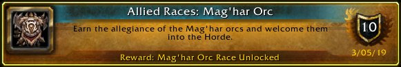 jayjaygray's tweet image. I just earned the [Allied Races: Mag'har Orc] Achievement! #Warcraft