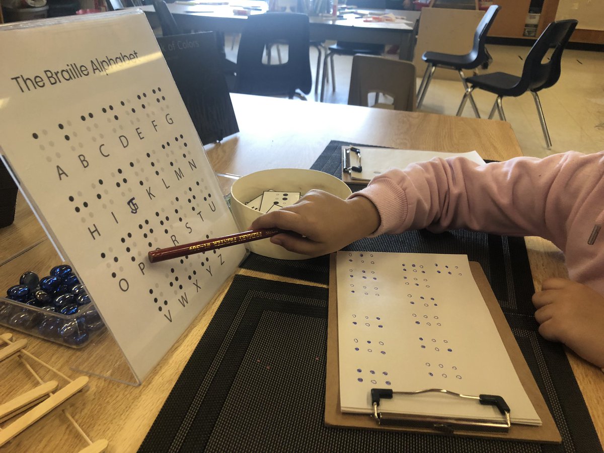 MsCDiep's tweet photo. This Ss wanted to use Braille to write a secret code. I surprised her with a special message & printed strips so she could write her own secret messages with her friends too! #kindergarten #meaningfulliteracy #braille #responsivepedagogy https://t.co/2nWUg1VFfi