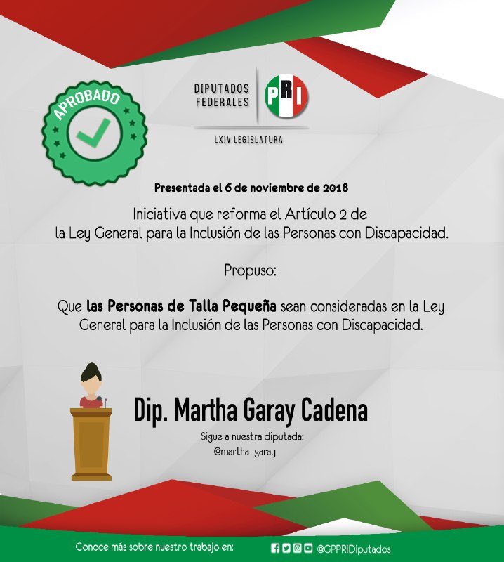 NormaAcevesG's tweet photo. Hoy se aprobó iniciativa que permitirá que las personas de talla baja tengan las mismas oportunidades. Mi reconocimiento querida Dip. @martha_garay del @PRI_Nacional por tu compromiso de siempre 👏🏻👏🏻👏🏻. @Marish78 https://t.co/Gv8GiDcOZ3