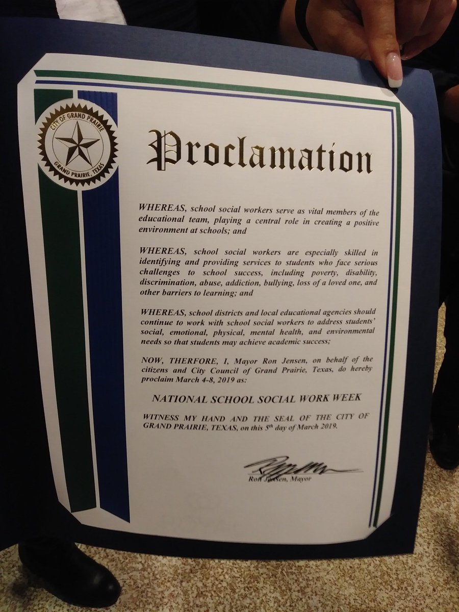 priscilla6386's tweet photo. To witness Social Workers be acknowledged for what they do in the community, was such an amazing event. City of Grand Prairie has proclaimed March 4th-8th School Social Work Week💜💜 @DrNJonesTSU #MacroReflection #TarletonSOCW https://t.co/Rw074YCSoF