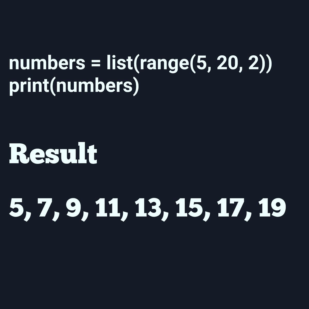 VishnuK53241459's tweet photo. range can have a third argument, which determines the interval of the sequence produced. This third argument must be an integer.
#python #pythonprogramming #coder #code #coderlife #developer #programerlife #programmer https://t.co/MPgZ3Lf8RW