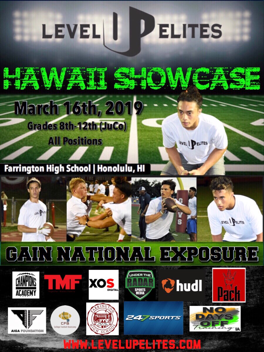 🔥HAWAII 2019 SHOWCASE🔥
📍FARRINGTON HIGH SCHOOL
🚨MARCH 16TH 2019🚨

Excited and blessed for the elite coaching and media coverage we will have in this years Hawai’i Showcase! Compete against the Best! Learn from the BEST! Become the BEST! 

#LevelUp