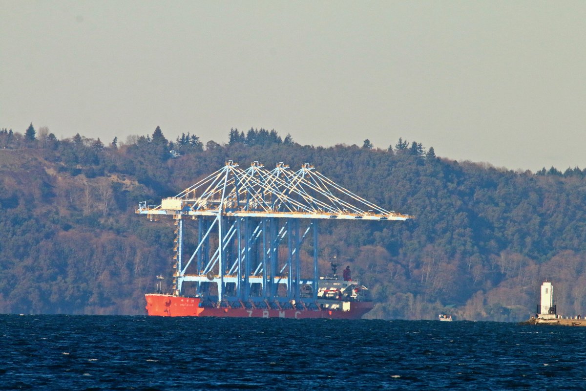 NeonMidori's tweet photo. She's coming around the bend. @SeaportNW #SouthHarbor @PortofTacoma #Port253 #NWSACranes https://t.co/ivCT20IpJA