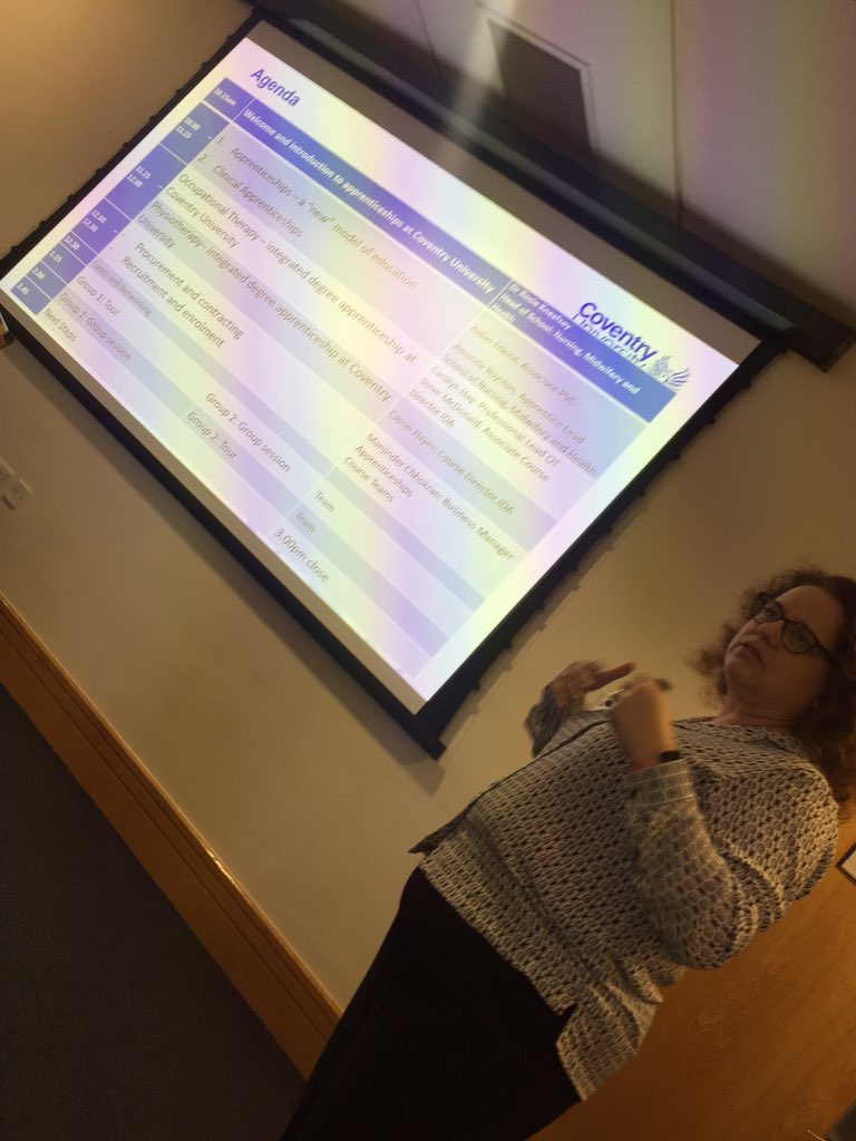 Packed agenda for today's <a href="/CovUniOT/">Coventry Uni OT</a> @CU_HLS and <a href="/CUPhysios/">Coventry Uni Physios</a> apprenticeship event. #excitingtimes #NAW19.
