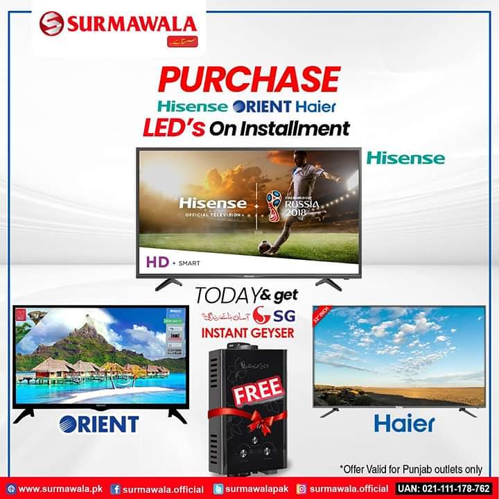 SurmawalaPak's tweet photo. Keep Your Budget-game Up With Our Easy Online
Installment Plans!
Buy Any Of Your Favorite LED TV And Get Free SG Instant Geyser
UAN 021111178762
#SurmawalaInstallmentPlans
#HisenseLEDTV
#OrientLEDTV
#HaierLEDTV
#FREEInstantGeyser
#LEDTVInPakistan
#SurmawalaSastaHai https://t.co/bbhKkijQFd