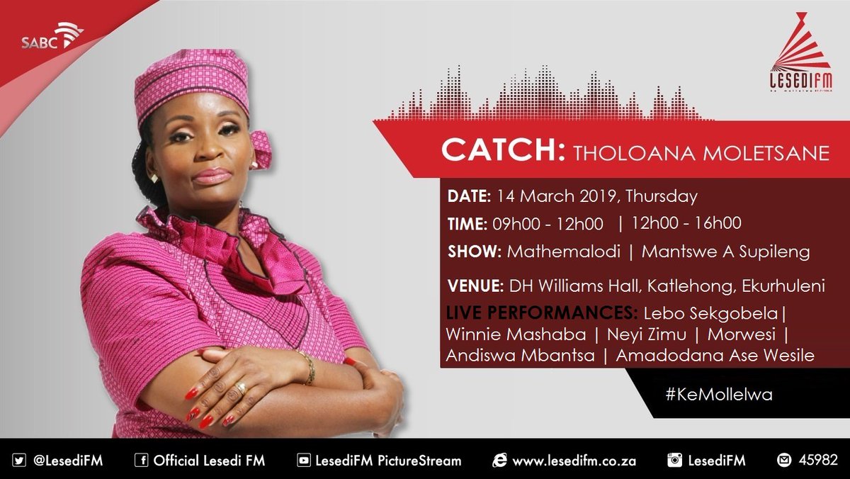 #KeMollelwa (@lesedifm) on Twitter photo Re hasa #Mathemalodi #Merapelo #MantsweASupileng ka kotloloho Katlehong <a href="/KeNnaThuliBaby/">Tholoana Moletsane</a>
Dibini: Andiswa <a href="/Mbantsa/">andiswa</a> <a href="/MashabaWinnie/">Tsakani Winnie Mashaba</a> @NeyiZimuMusic <a href="/SekgobelaLebo/">Lebo_sekgobela</a> <a href="/MorwesiNew/">Morwesi Gospelsinger</a> #AmadodanaAseWesile Re hasa #Mathemalodi #Merapelo #MantsweASupileng ka kotloloho Katlehong <a href="/KeNnaThuliBaby/">Tholoana Moletsane</a>
Dibini: Andiswa <a href="/Mbantsa/">andiswa</a> <a href="/MashabaWinnie/">Tsakani Winnie Mashaba</a> @NeyiZimuMusic <a href="/SekgobelaLebo/">Lebo_sekgobela</a> <a href="/MorwesiNew/">Morwesi Gospelsinger</a> #AmadodanaAseWesile