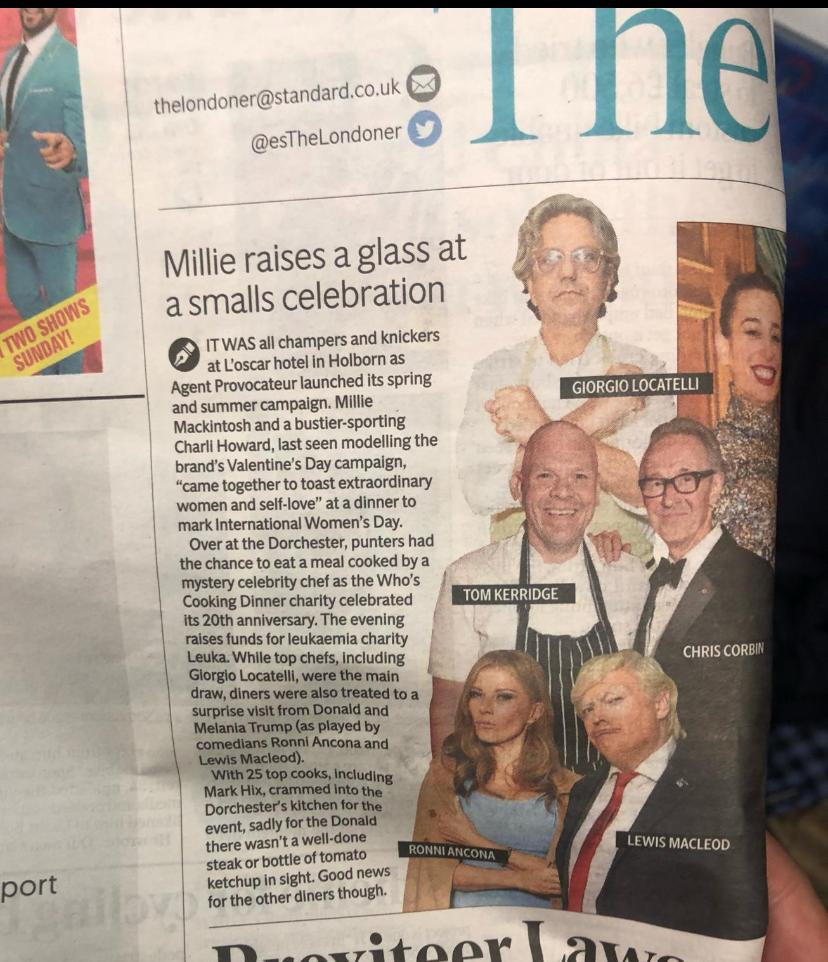 If you picked up a copy of the @ESTheLondoner yesterday, you may have spotted mention of 'Who's Cooking Dinner?' and our surprise 'American' guests. @leadleukaemia <a href="/TheDorchester/">The Dorchester</a> Thanks to <a href="/RonniAncona/">Ronni Ancona</a> and <a href="/lewismacleod/">lewis macleod</a> for entertaining our guests so brilliantly!