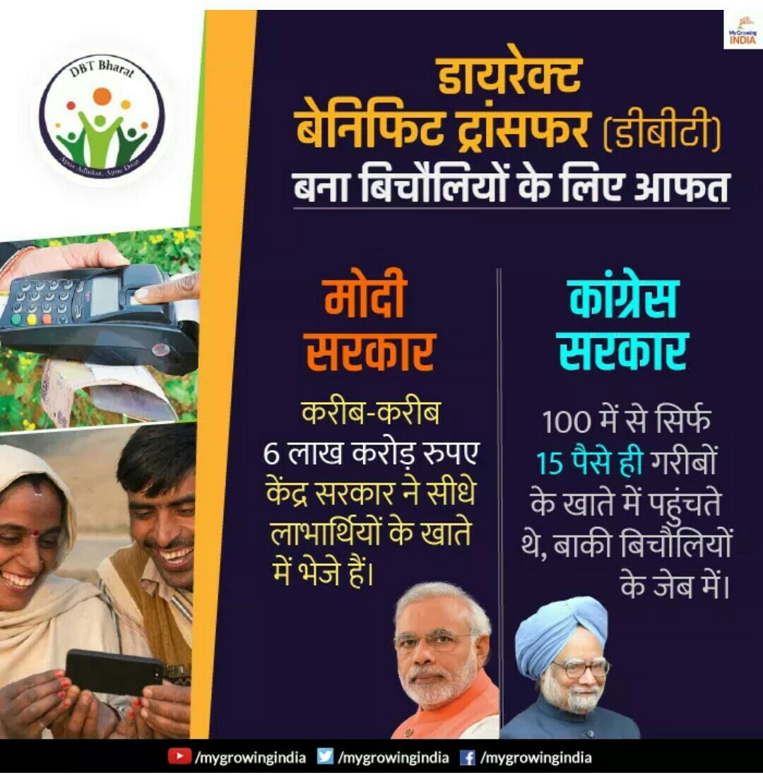 baranwal_vibha's tweet photo. डायरेक्ट बेनिफिट ट्रांसफर (डीबीटी)बना बिचौलियों के लिए आफत !
#DirectBenefitTransfer
#TechForNewIndia
#TransformingIndia
#DigitalTransformation https://t.co/B5rAVq4XQY