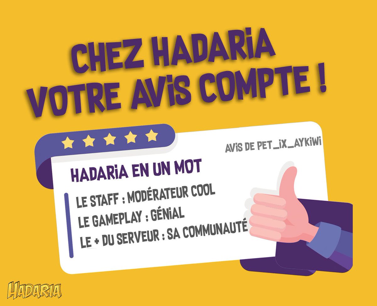 Voici l'avis du joueur Pet_Ix_AYKiwi 💫

➡️ Vous pouvez donner votre avis ici : bit.ly/hada-sondage