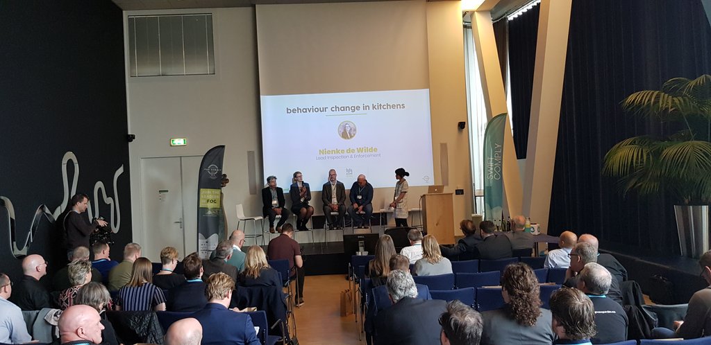 SwiftComply's tweet photo. We have kicked off our first panel discussion of the day looking at how we can achieve long term behavioral change among food service entrepreneurs #euFOGsummit #futurefog https://t.co/V6IDtN5DdV