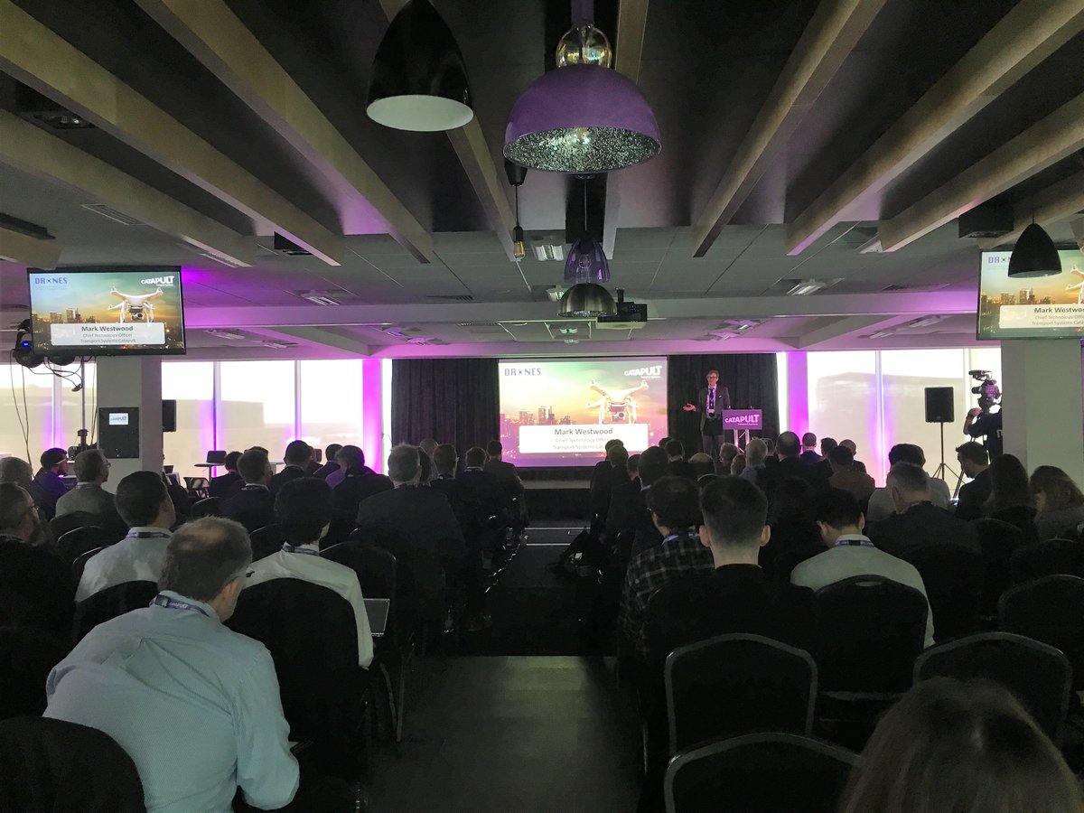 TSCatapult's tweet photo. We're all set for our Drones: Solutions and Opportunities for the UK Transport Industry event today, compered by BBC Science and Technology Correspondent @BBCwestcott. You can watch the conference live by visiting https://t.co/QjojHkNO5G https://t.co/O6EC7T18Pd
