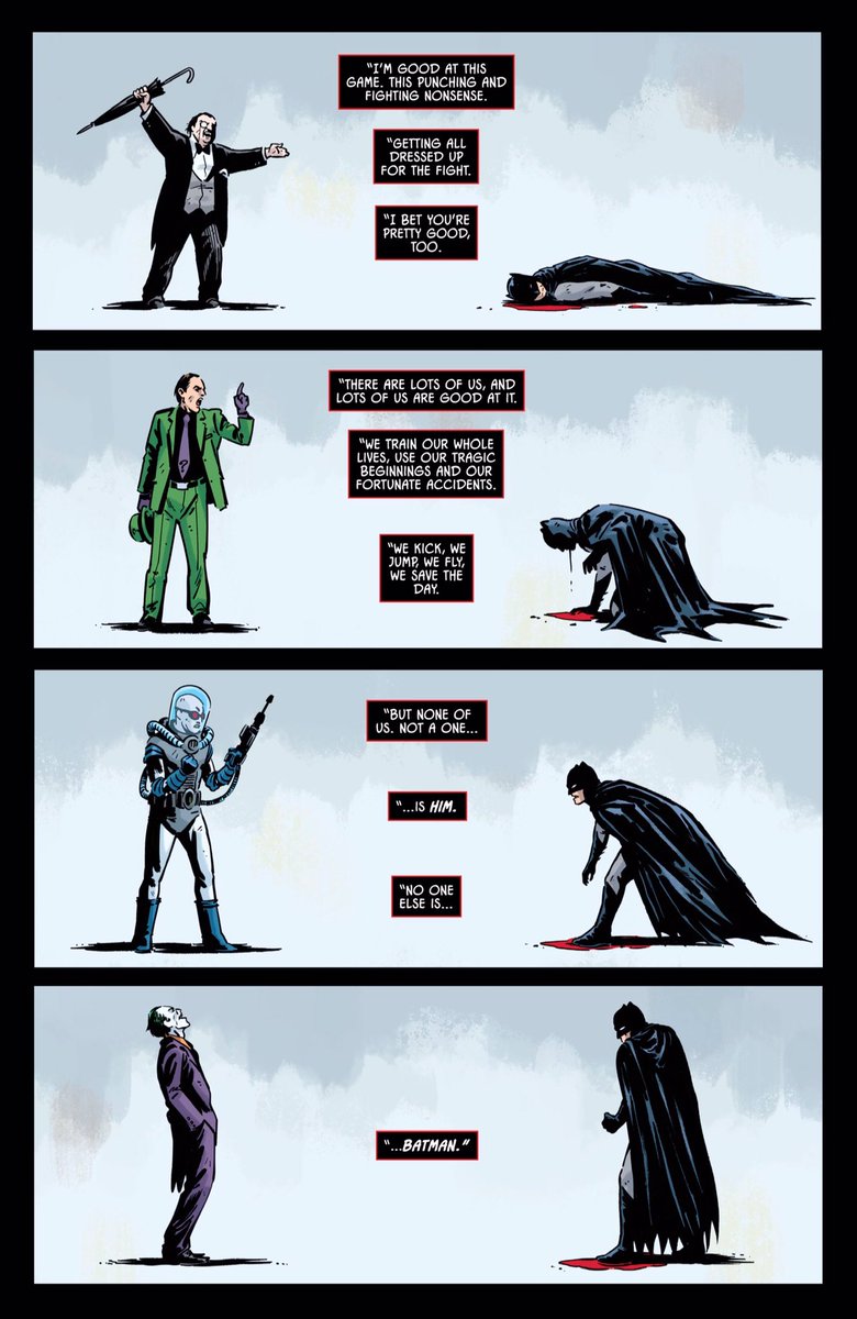 batfamposts's tweet photo. “We kick, we jump, we fly, we save the day. But none of us. Not a one... is him. No one else is... Batman.”

➢ Batman (2016) #66 https://t.co/65Pi6Ol9du