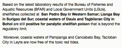 InquirerBiz's tweet photo. ADVISORY: Latest #ShellfishBulletin from Bureau of Fisheries and Aquatic Resources (BFAR) dated March 5, 2019. #RedTidePH | @kocampoINQ https://t.co/jKrHvyMhQ7