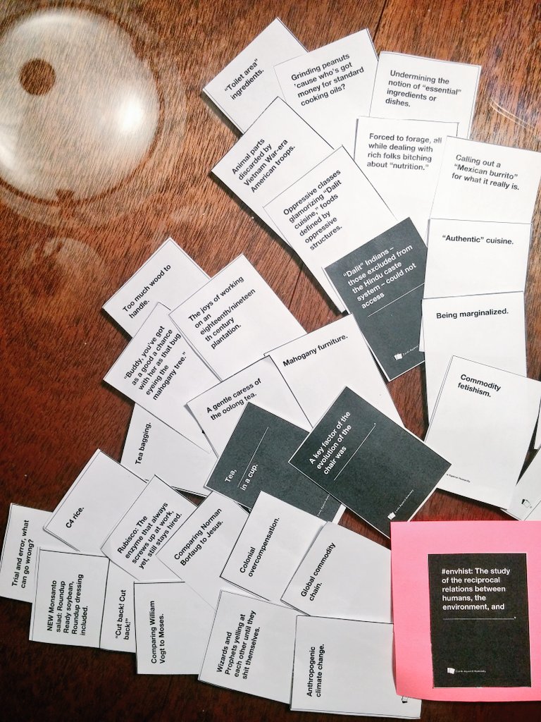 HaileyVenn's tweet photo. TA Hailey pulled out the custom #CardsAgainstEnvironmentalHistory review activity for the commodity unit.
Student: I don't know how much they pay you, but it's not enough.
#TAwin๐ #ICanExplainTheTeaBaggingCard #CardsAgainstHumanity #SFUHistory #envhist #discardstudies https://t.co/vJSYalGg9S