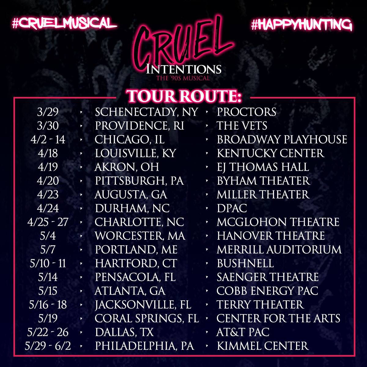 Can’t wait to get crazy with these homies in 18 cities this SPRING! Catch us if you can! @cruelmusical #CruelMusical #CruelIntentions #nationaltour