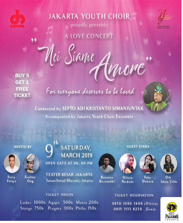 Prambors's tweet photo. JAKARTA YOUTH CHOIR Proudly Present :
.
 Noi Siamo Amore 
- For Everyone Deserve to be Love -
.
The Love Concert by Jakarta Youth Choir
.
Conducted by : Septo Adi Kristanto Simanjuntak, S.Pd.,  @JktYouthChoir #PramborsAds https://t.co/EHV9ZnLaC1