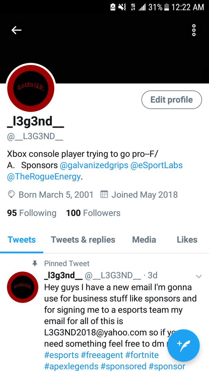 _JROxL's tweet photo. Thank you guys for 100 followers it means a lot that you all support me I'm never gonna stop grinding #fortnite #fortnitesniper #consoleplayer #xbox #neverstopgrinding #OxzaneRC #OxzaneFamily #illusiverc #jiggyrc #jiggyclan #freeagent #swiftgaming #mixer #mixerstreamer #twitter https://t.co/fkKupmgTFb