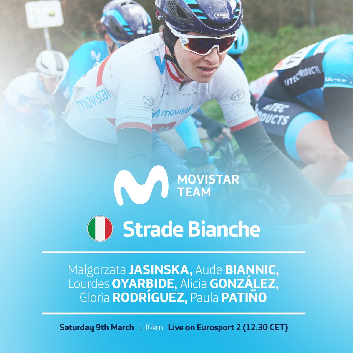 Movistar_Team's tweet photo. 🇮🇹 El sábado, doble cita para Movistar Team en la fenomenal #StradeBianche y sus caminos de 'sterrato' 😍

🚴‍♀️ El @UCI_WWT '19 arranca... ¡con @Eurosport_ES 2 en vivo! ➡️ https://t.co/1aQThkIfaP

🚴‍♂️ Debut europeo de @RichardCarapazM, centrado en Italia 👉 https://t.co/a77Ovk8jQj https://t.co/Ny1e84DKoC