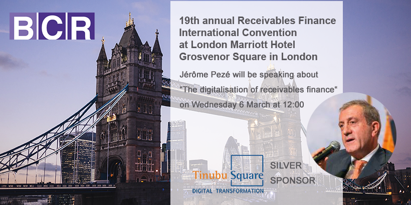 TinubuGroup's tweet photo. Our Founder &amp; CEO, Jérôme Pezé, will be speaking today at 12:00 about “The digitalisation of receivables finance“. #RFIX19 @BCR_TRFNews #BCR #ReceivablesFinance #tradefinance #fintech https://t.co/14wj3onHpK
