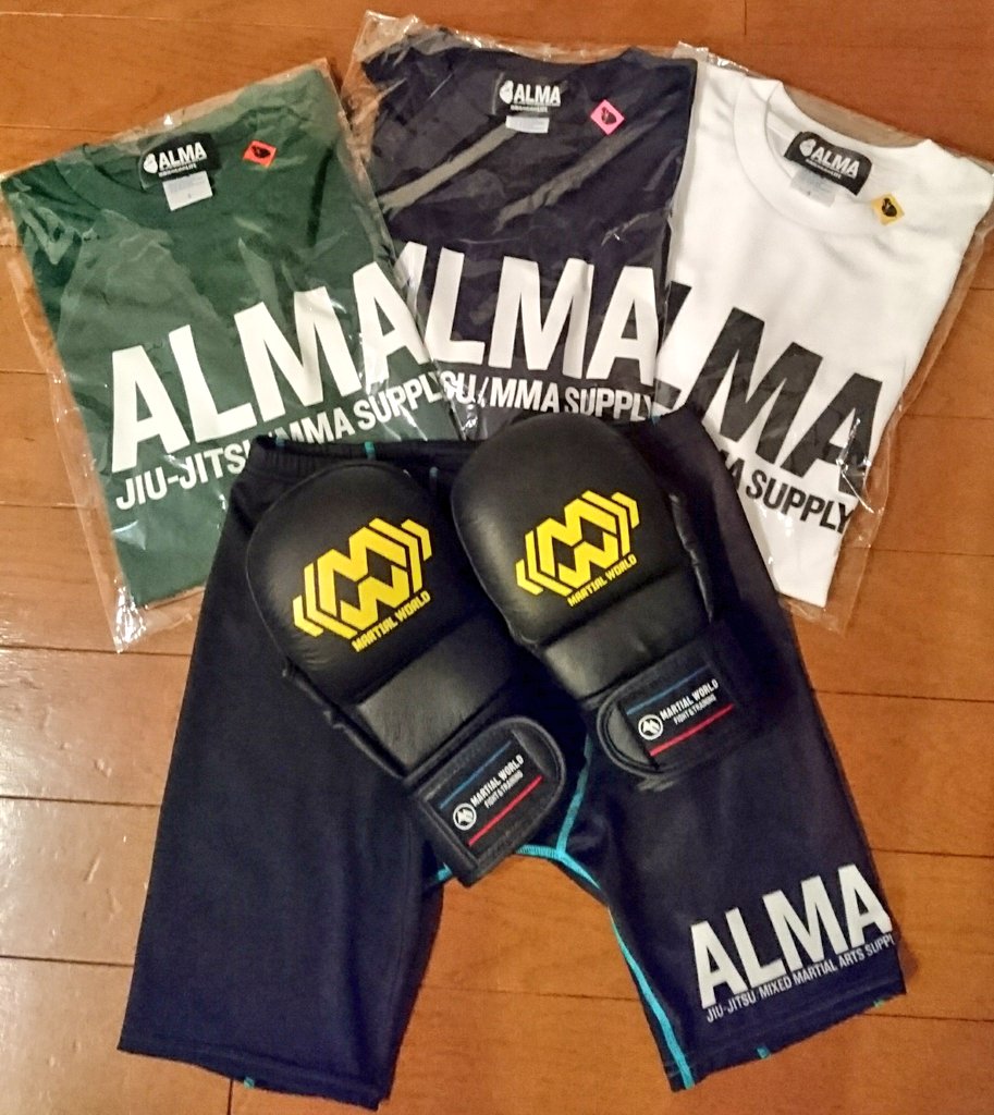emi_fujino's tweet image. サポート頂いてる #Martialworld 様から練習着とオープンフィンガーグローブ頂きました！
このドライTシャツ使いやすくてめっちゃ良い。
全色制覇！
#ALMA
#BANDEL