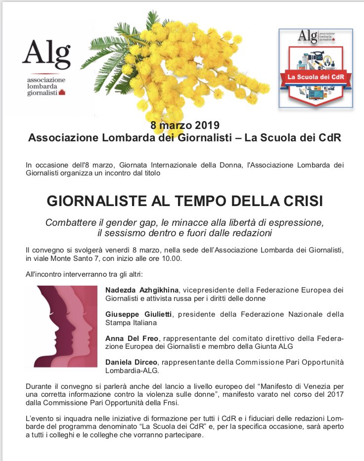 ALG_Lombarda's tweet image. 8 marzo 2019 - Giornaliste al tempo della crisi