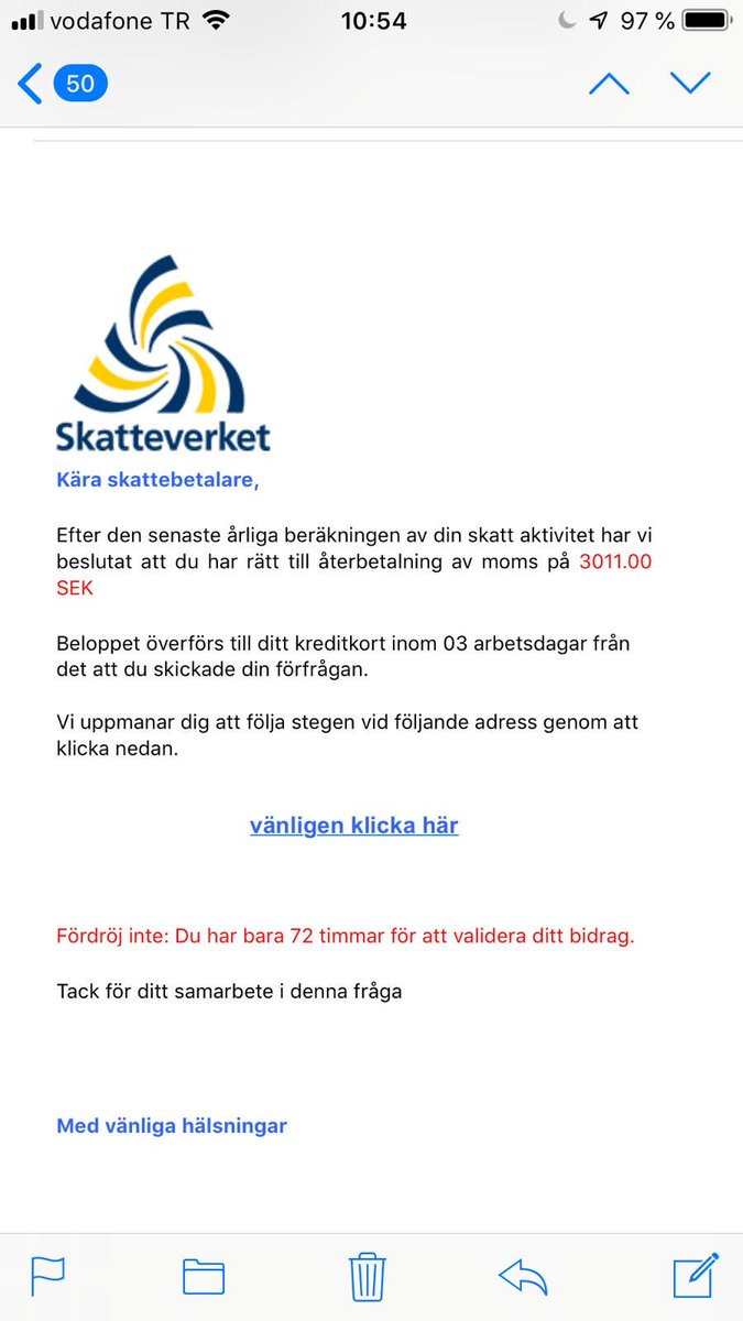 Hej <a href="/Skatteverket/">Skatteverket</a> för kännedom så får utlandsflyttade svenskar detta på mail