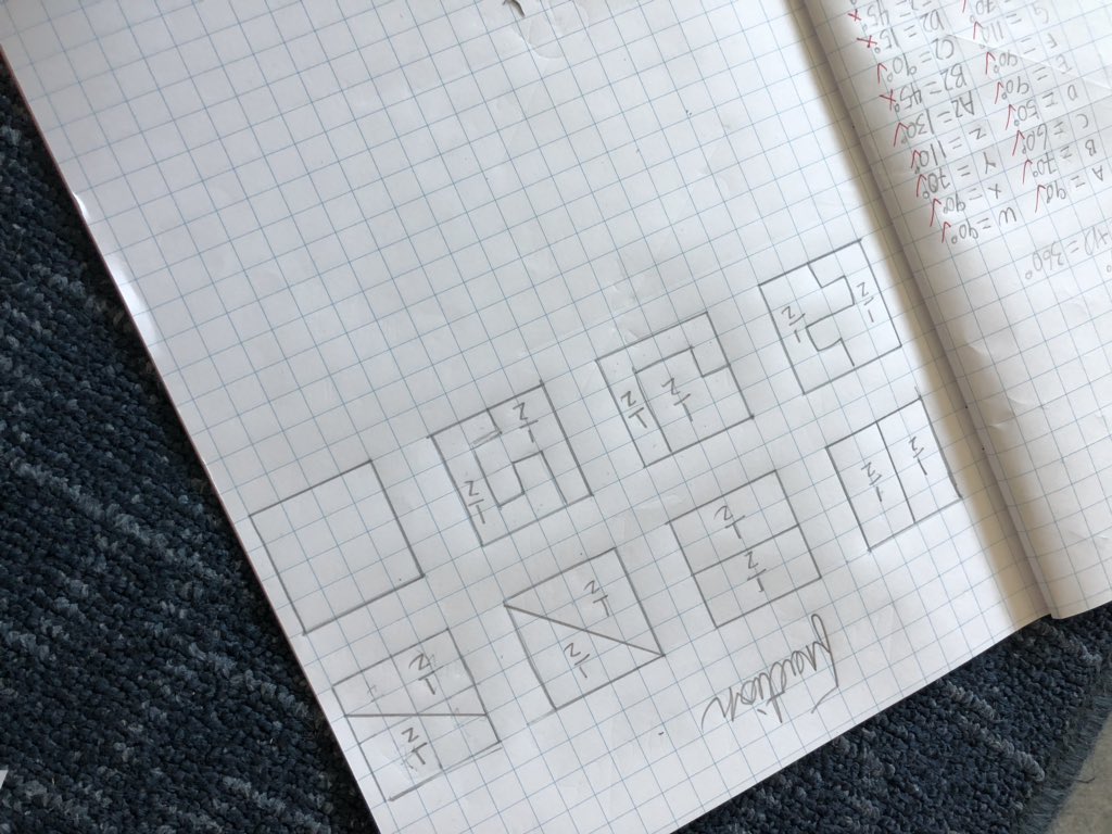 kpackteacher's tweet photo. How many ways can we cut the brownie so my dad and I each get half? @mburnsmath #inquirymath #fractions #g4pyp #elementarymath @ISPPCambodia @simontempletonz ‘Can we have 10 more minutes?!’ 👍🏼😊#mathsuccess https://t.co/IasAv5e8gO