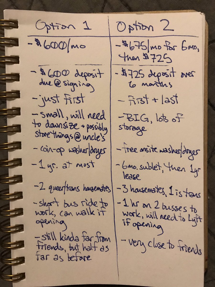 emmiesaur's tweet photo. Here is my side-by-side comparison of the two living spaces that I am considering/are considering me. The pros and cons feel like they kind of even out. What would you do, internet? https://t.co/Fh1ScVGALh