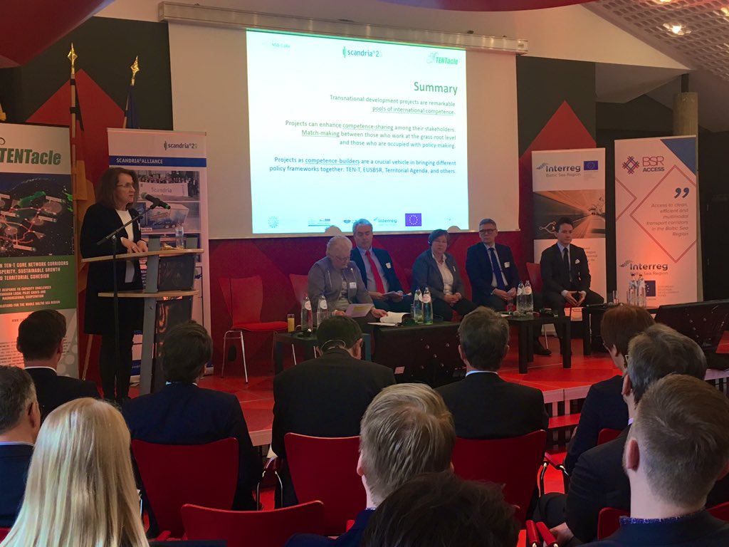 HelsinkiEU's tweet photo. Helsinki-Uusimaa region board member Kaarin Taipale: The goal is to break #silos in the TEN-T #network via succesful projects like #NSBCore , #Scandria2act and #TENTacle @baltic_sea_prog @Uudenmaanliitto #transport #CEFTransport https://t.co/MiwSvdZeio