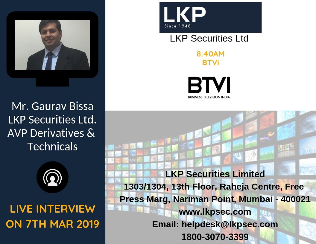 LKPSECURITIES's tweet photo. #LKPSecMediaBytes
@BissaGauravB live interview on 7th Mar 2019 at 8.40am @BTVILiveNews
#interview #liveinterview #liveshows #marketnews #marketupdates #stockmarkets #marketanalysis #marketviews #stocks #technicals #analyst #stockupdates #stockideas #stockviews #stocknews #btvi https://t.co/3ZoWvsdeDQ