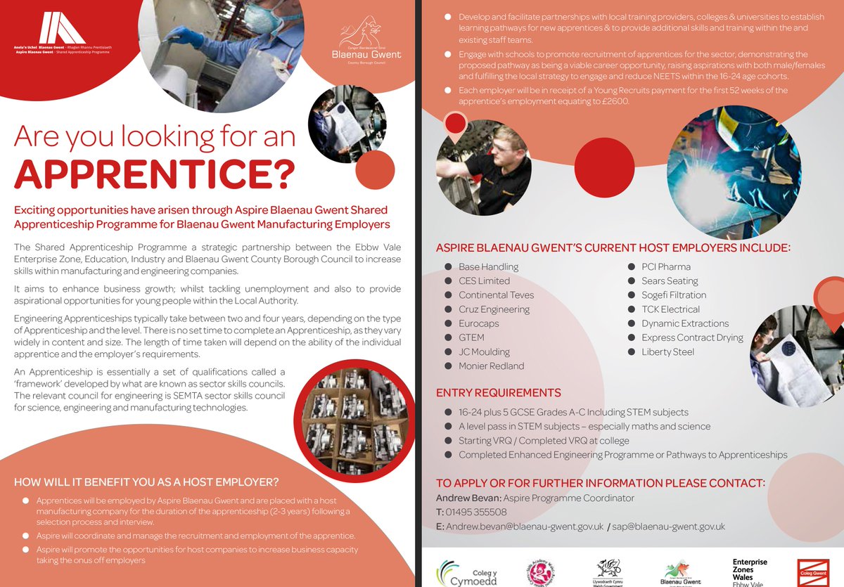 BlaenauGwentCBC's tweet photo. Aspire Team are engaging with manufacturing companies, are you interested in becoming a host employer? contact SAP@blaenau-gwent.gov.uk
#AppWeekCymru #AWWales #NAW2019 @Apprenticeships #Apprentice #Apprenticeships #Manufacturing https://t.co/fV2tGsIEYs