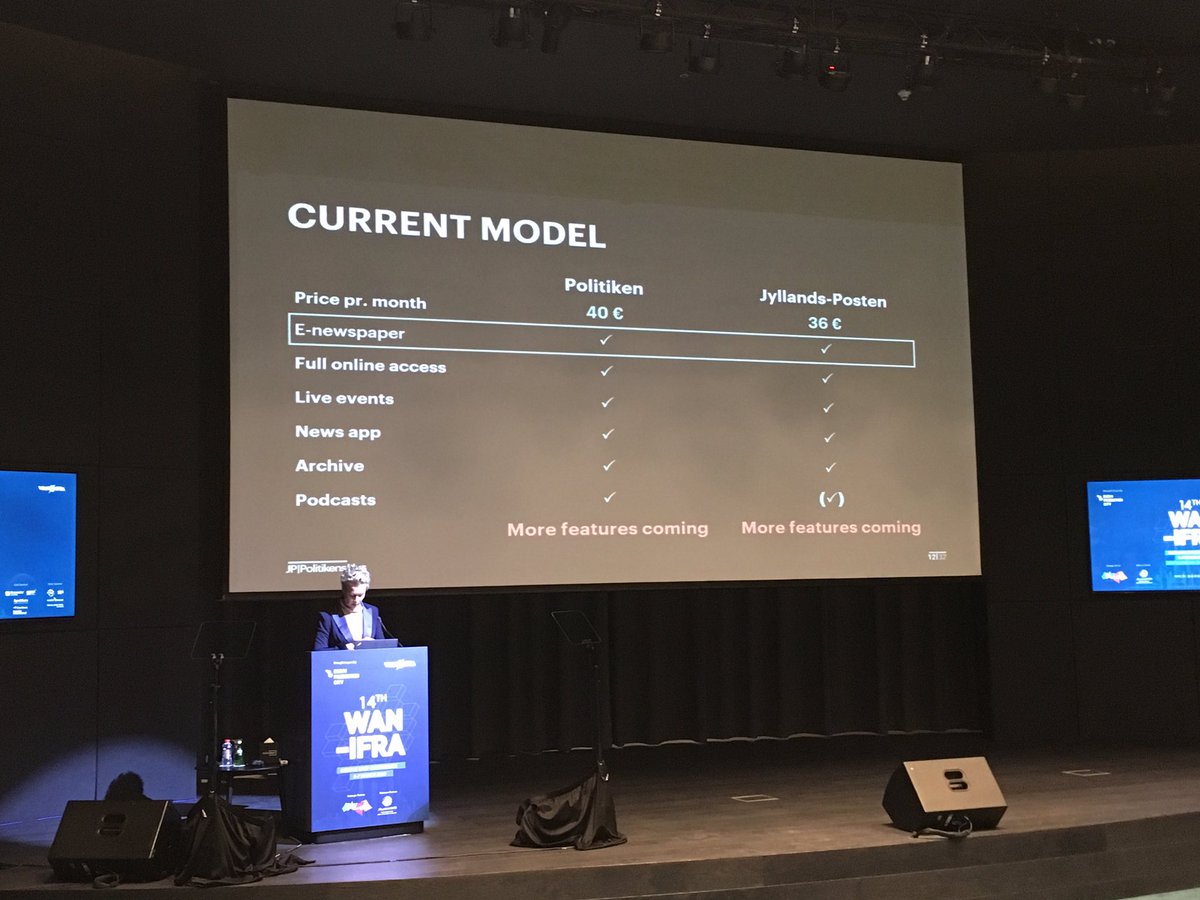 AlexaBorchardt's tweet photo. Success by increasing subscription price from 10 to 40 Euros, no cheaper product available. @KnudsenDorthe about strategy at Danish Politiken #MEC19 https://t.co/53knYdaITG
