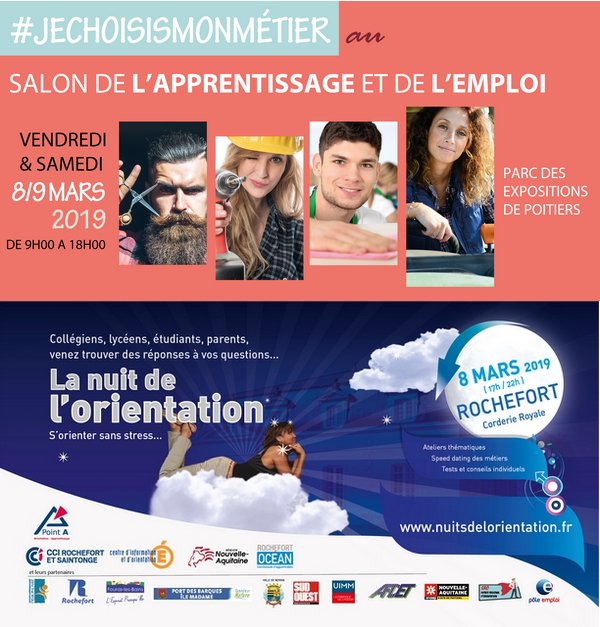 RAPpoitiers's tweet photo. On se démultiplie ce week-end pour vous offrir la possibilité de consulter nos publications #formations #métiers et d'être accompagnés dans vos recherches ! Retrouvez-nous au salon de l'#Apprentissage et de l'Emploi à #Poitiers et à la Nuit de l'#Orientation à #Rochefort. https://t.co/YIu7YNZEWW