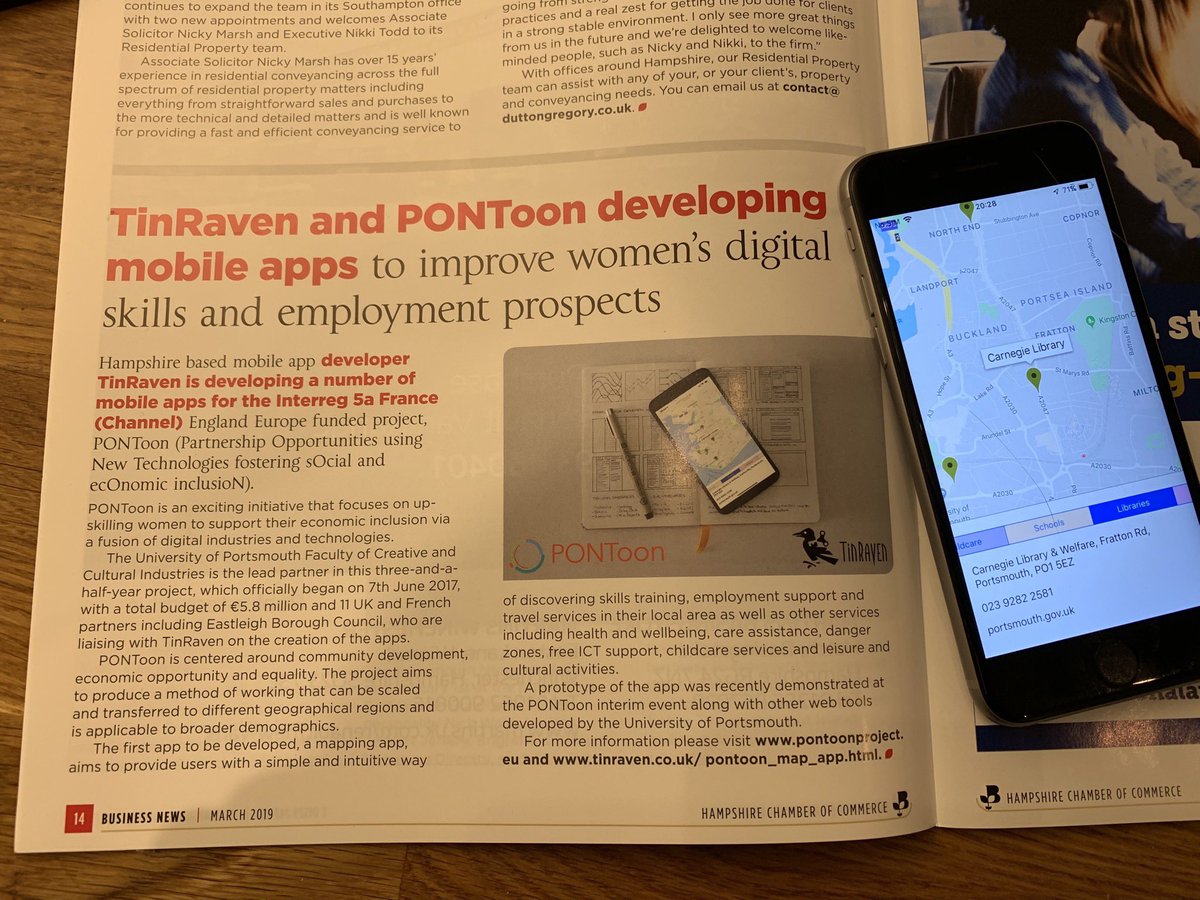 TinRaven's tweet photo. Great to get a first look at March issue of @hantschamber Business News magazine and the article on the @PONT_oon map app we’re developing. Go here for more info and to try the beta version of the app https://t.co/SaeeBbdAEj https://t.co/Jlu5lYjRtw