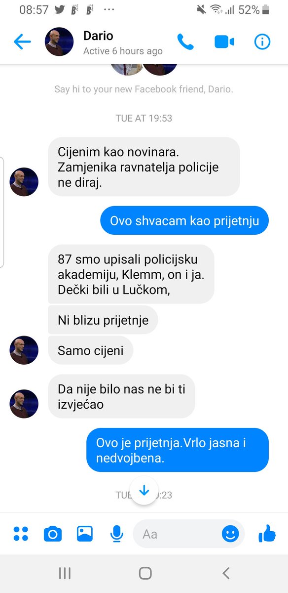 Prijetnje&amp;zastrašivanja nakon sinoćnje najave današnje Potrage.Je li to sloboda medija i normalna stvar pitam vas ja <a href="/AndrejPlenkovic/">Andrej Plenković</a> i <a href="/VladaRH/">Vlada Republike Hrvatske</a> da novinari dobivaju ovakve poruke.