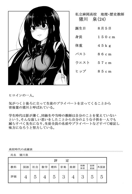 今回の先生と主人公のプロフィール。 