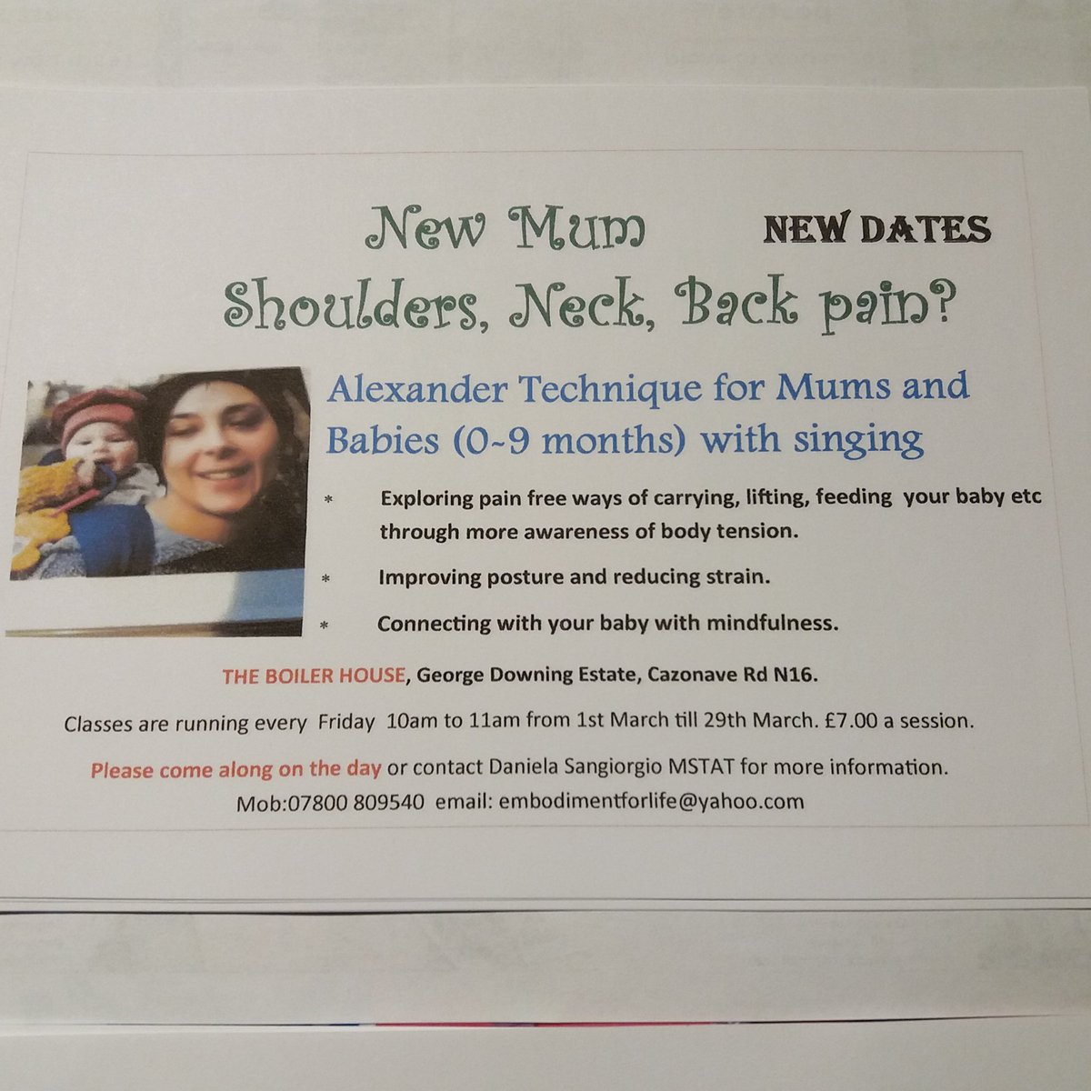 #AlexanderTechnique for #mums and #babies #0-9 months this Friday 8th March 10am @n16boilerhouse. An enjoyable and interactive class where you will bond and connect with your baby with mindfulness  free from back neck pain.@Stokeyparents @HoopLondon @MumsnetHackney @LoveHackney