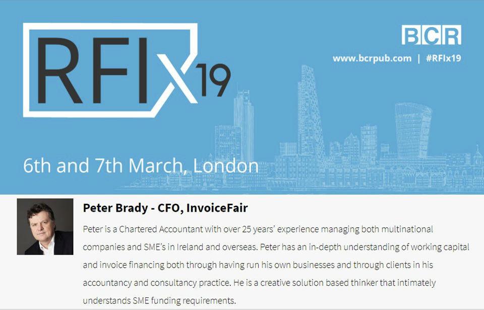 befinancefair's tweet image. Today at #RFIx19 in London Peter Brady will take the stage as part of the Investors Perspectives Stream. Catch him at 1.45pm if you are at the event! He will share the benefits of receivables as an investment. #invest #invoicetrading