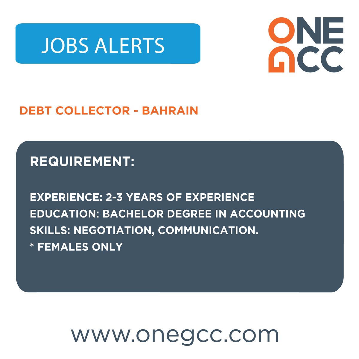 Bahraini #Accounting graduate with 2-3 years experience? Apply now #بحرنة_الوظائف onegcc.com/jobs/debt-coll…