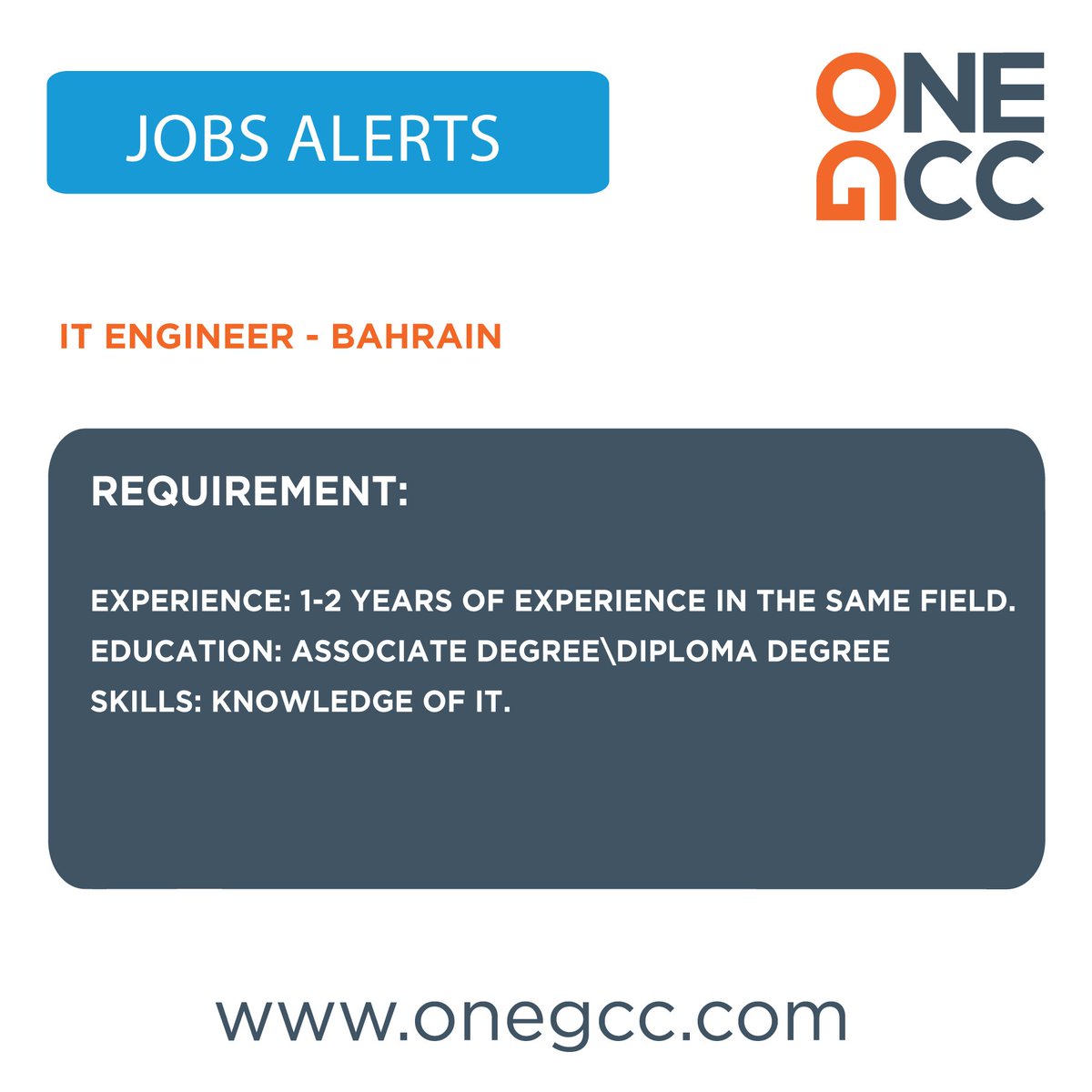 shoutout to all the IT engineers out there, if you're looking for a job, Apply now. #بحرنة_الوظائف onegcc.com/jobs/it-engine…